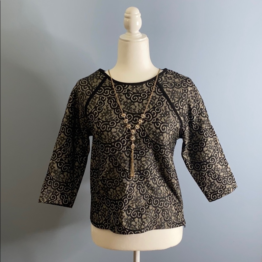 Ann Taylor Lace Knit Top, Black